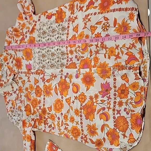 Rose + Olive Size S Cream with Autumn Floral Mixed Pattern Long Sleeve Blouse - Picture 9 of 12